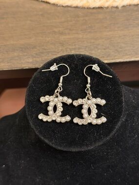CC silver and Pearl drop Earrings
